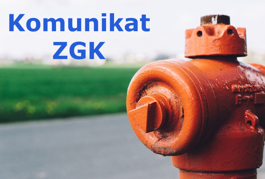 zdjęcie przedstawia hydrant i napis komunikat ZGK
