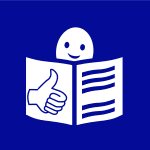 Logo: głowa nad otwartą książką i podniesiony w górę kciuk w geście OK