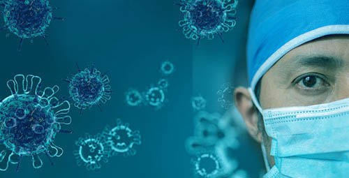 Autor zdjęcia: Pxabay Postać w masce na tle koronawirusa