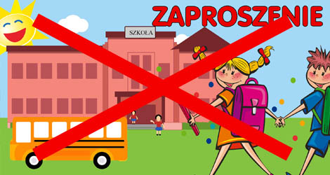 Przekreślona czerwonym znakiem x grafika z dziećmi idącymi do szkoły