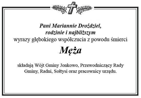 Kondolencje o treści przedstawionej powyżej