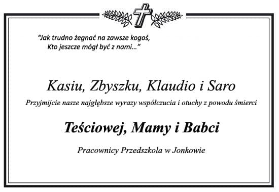 Kondolencje o treści jak wyżej