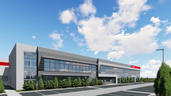 Wizualizacja budynku, ściana frontowa.