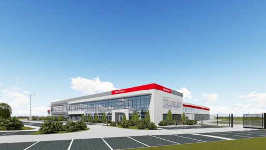 Wizualizacja budynku, widok wraz z parkingiem.