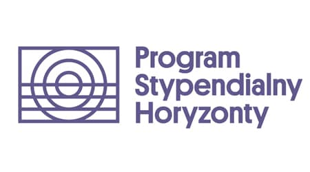 Napis: Program Stypendialny Horyzonty, z lewej logo: prostokąty i okręgi