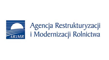 Logo agencji: zachodzące słońce nad polami. Napis: Agencja Restrukturyzacji i Modernizacji Rolnictwa.