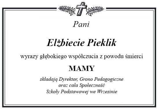 Obraz z kondolencjami o treści jak powyżej.