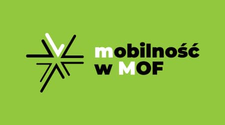 Grafika z logo programu mobilności MOF oraz napis: mobilność w MOF.