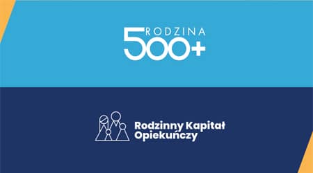 Banner z logo programu 500 plus oraz Rodzinnym kapitałem opiekuńczym