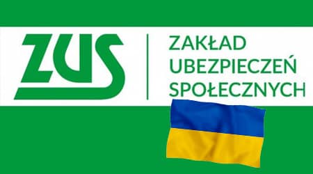 Logo Zakładu Ubezpieczeń Społecznych oraz flaga Ukrainy