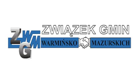 Baner z logo związku gmin warmińsko-mazurskich.