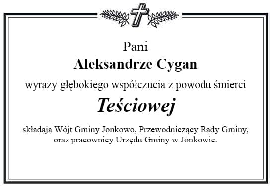 Ramka z kondolencjami o treści jak we wstępie artykułu.