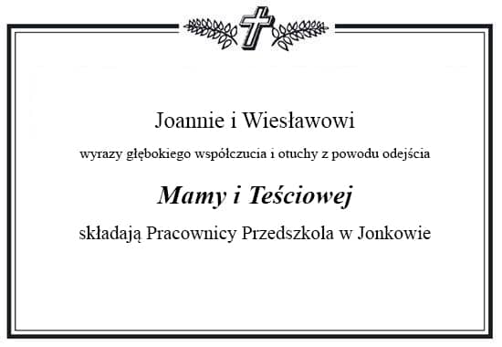 Ramka z kondolencjami o treści jak we wstępie artykułu.