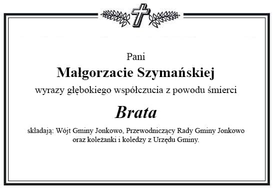 Ramka z kondolencjami o treści jak na początku artykułu.