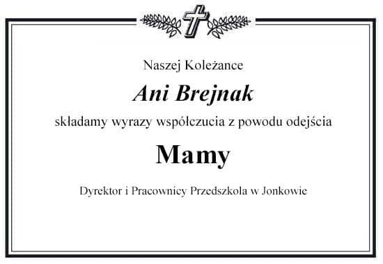 Ramka z kondolencjami o treści jak we wstępie artykułu.