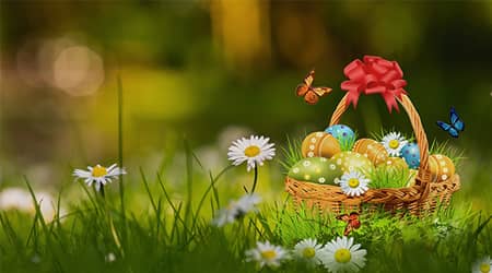 Kosz wielkanocny na tle natury.