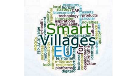 Grafika z wyrazów angielskojęzycznych dotyczących smart village
