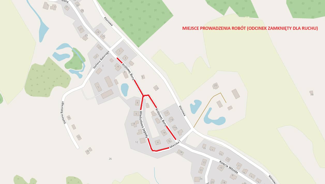 Mapa zawierająca informacje o remontowanych odcinkach.