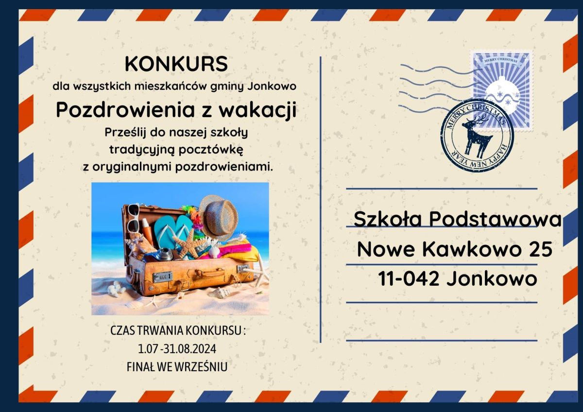 Plakat w kształcie kartki pocztowej. Zawiera tekst o treści jak wyżej.