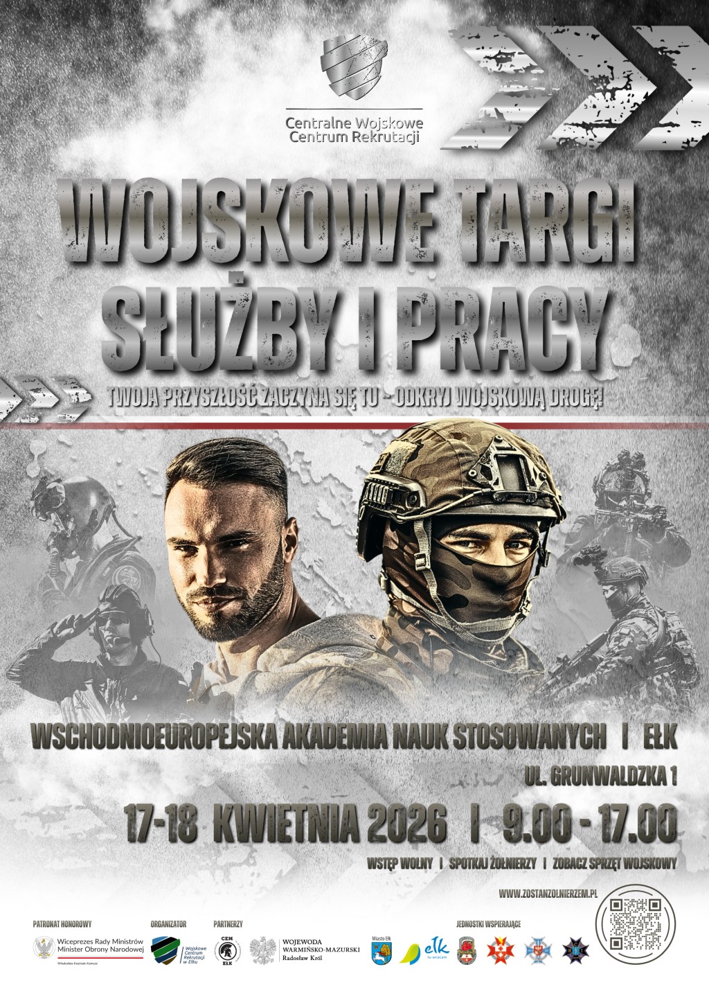 Plakat informacyjny o wojskowych targach służby i pracy w Ełku